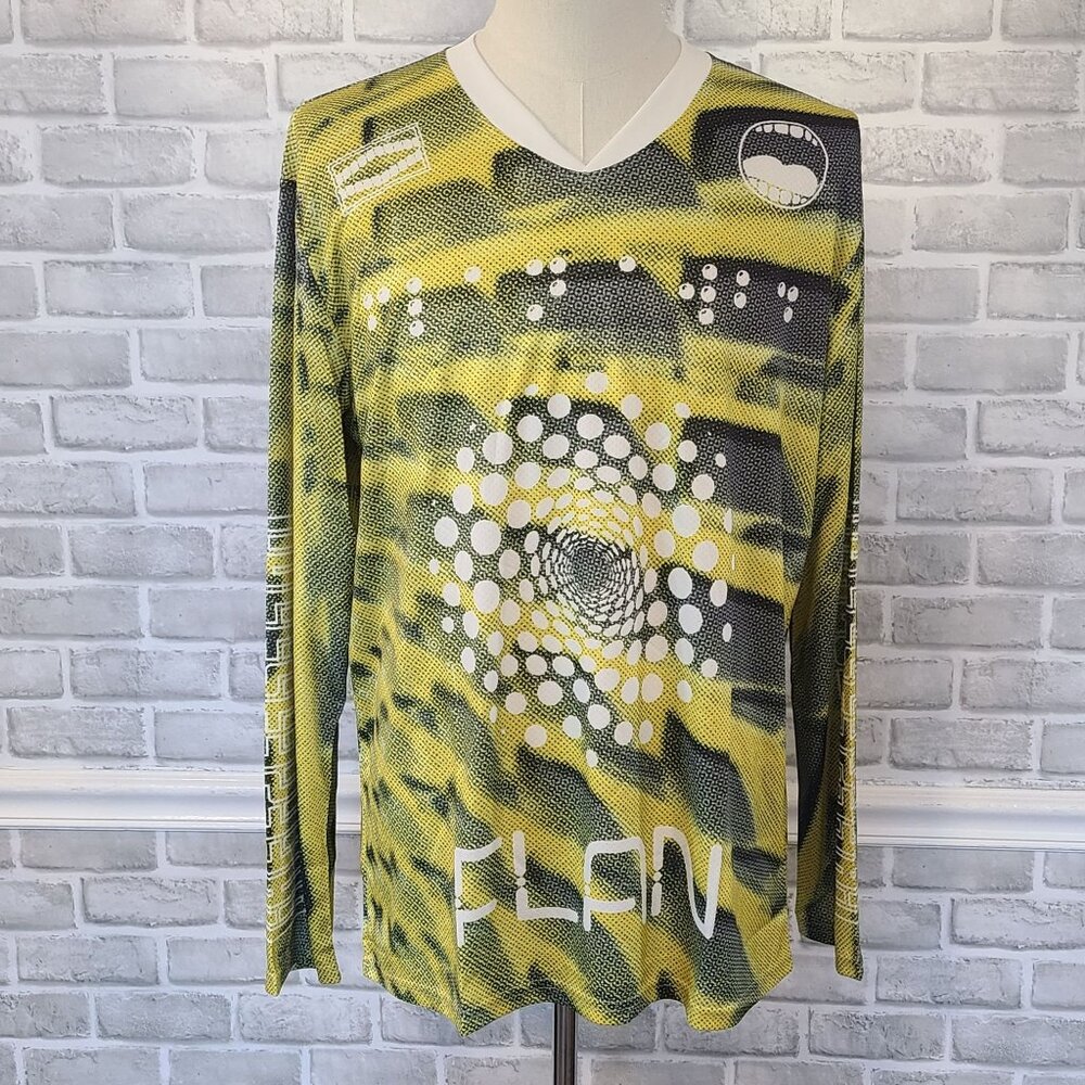 Flan Labs Cellar Soccer Jersey Mens XL Green Geo  Long Sleeve Blokecore NEW